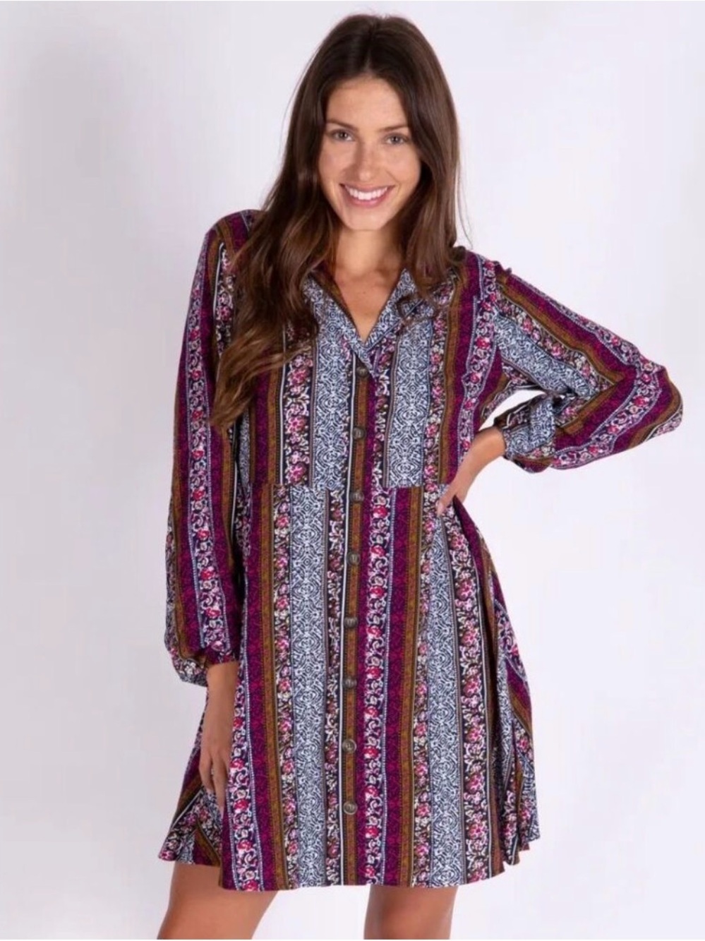 NEW Natural Life Ansley Tunic Shirt Dress Short Floral Purple Size Medium NWT